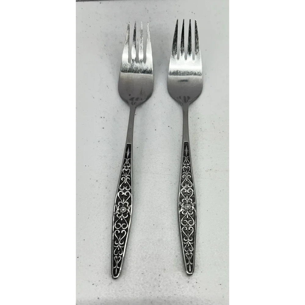 Vintage Towle TWS318 SSC Stainless Japan Dinner Forks Set of 2 MCM 7 3/4